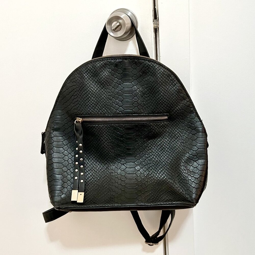 ASOS Black Snake Embossed Mini Backpack with Gold Hardware
